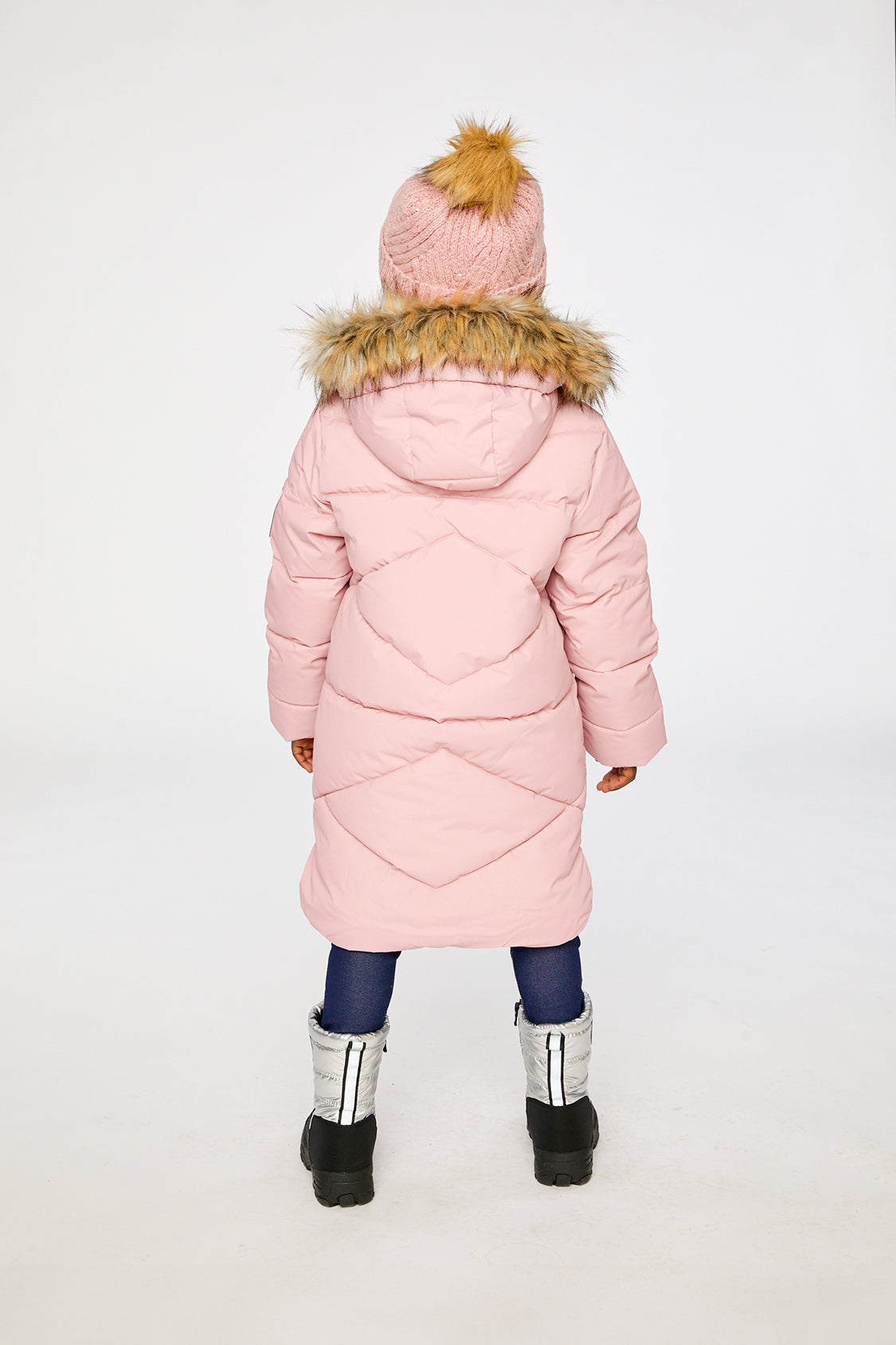 Long Winter Puffer Coat Pale Dusty Pink - Image 5