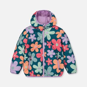 Quilted Mid-Season Jacket Green Floral Print