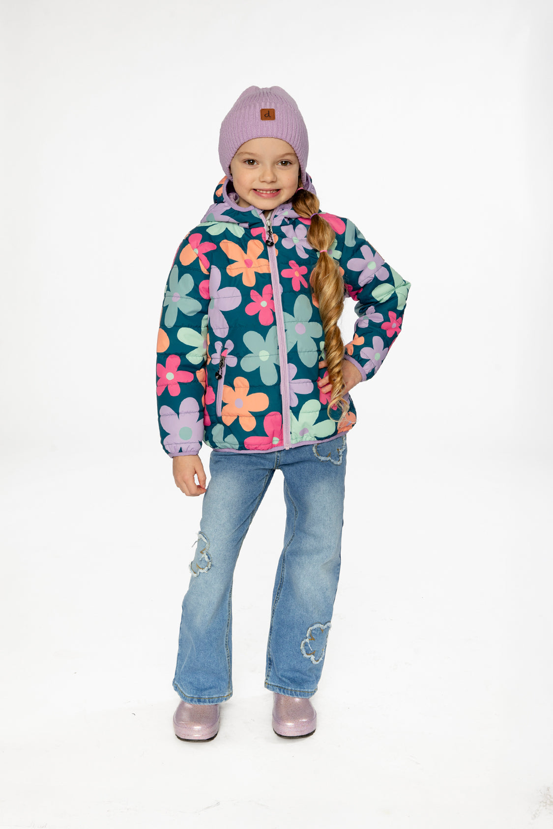 Quilted Mid-Season Jacket Green Floral Print - Image 2