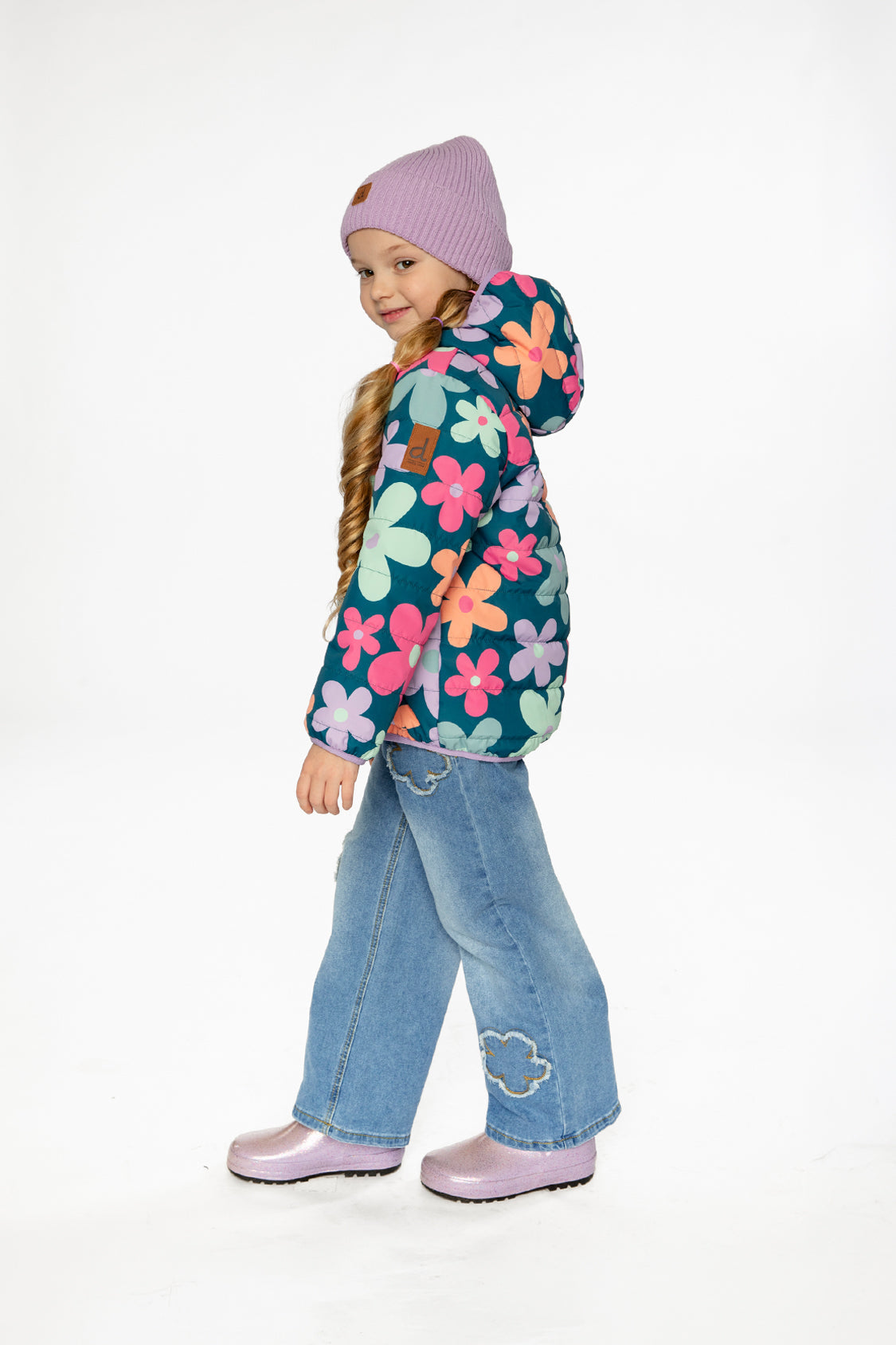 Quilted Mid-Season Jacket Green Floral Print - Image 3
