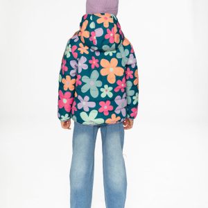 Quilted Mid-Season Jacket Green Floral Print - Image 4