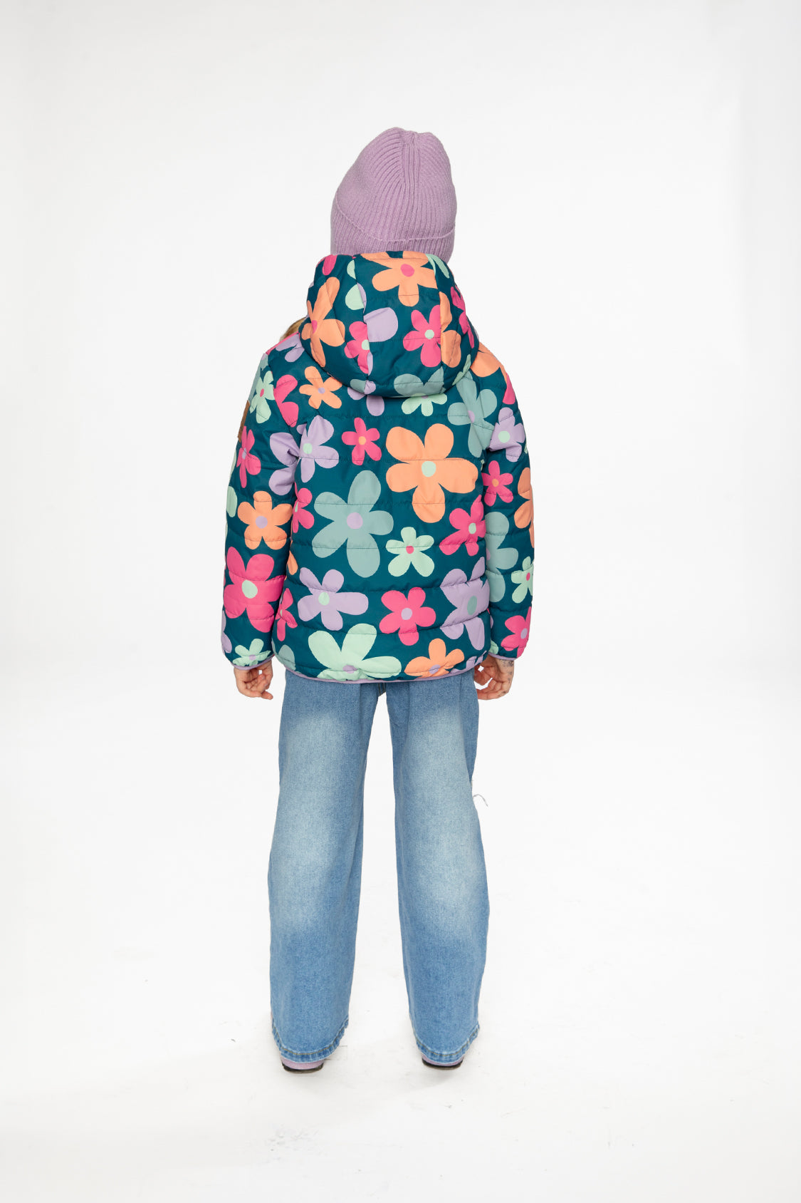 Quilted Mid-Season Jacket Green Floral Print - Image 4
