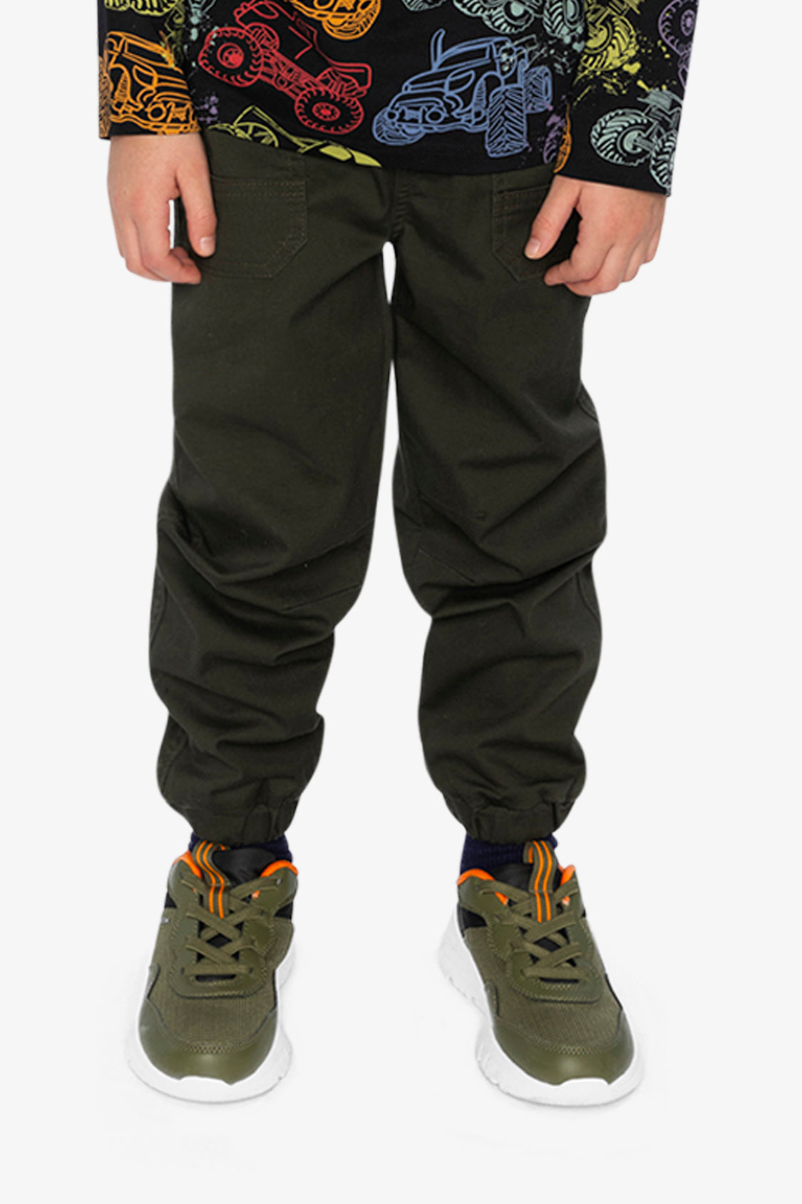 Stretch Canvas Jogger Pants Very Dark Green - Image 2