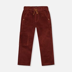 Stretch Corduroy Pants With Cargo Pocket Reddish-Brown