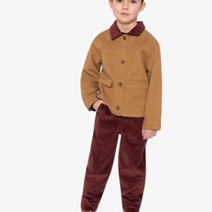 Stretch Corduroy Pants With Cargo Pocket Reddish-Brown - Image 5