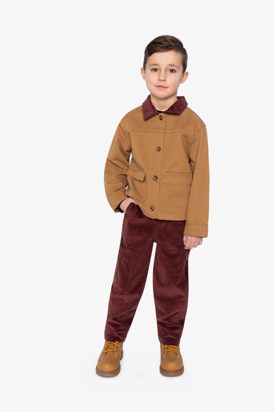 Stretch Corduroy Pants With Cargo Pocket Reddish-Brown - Image 5
