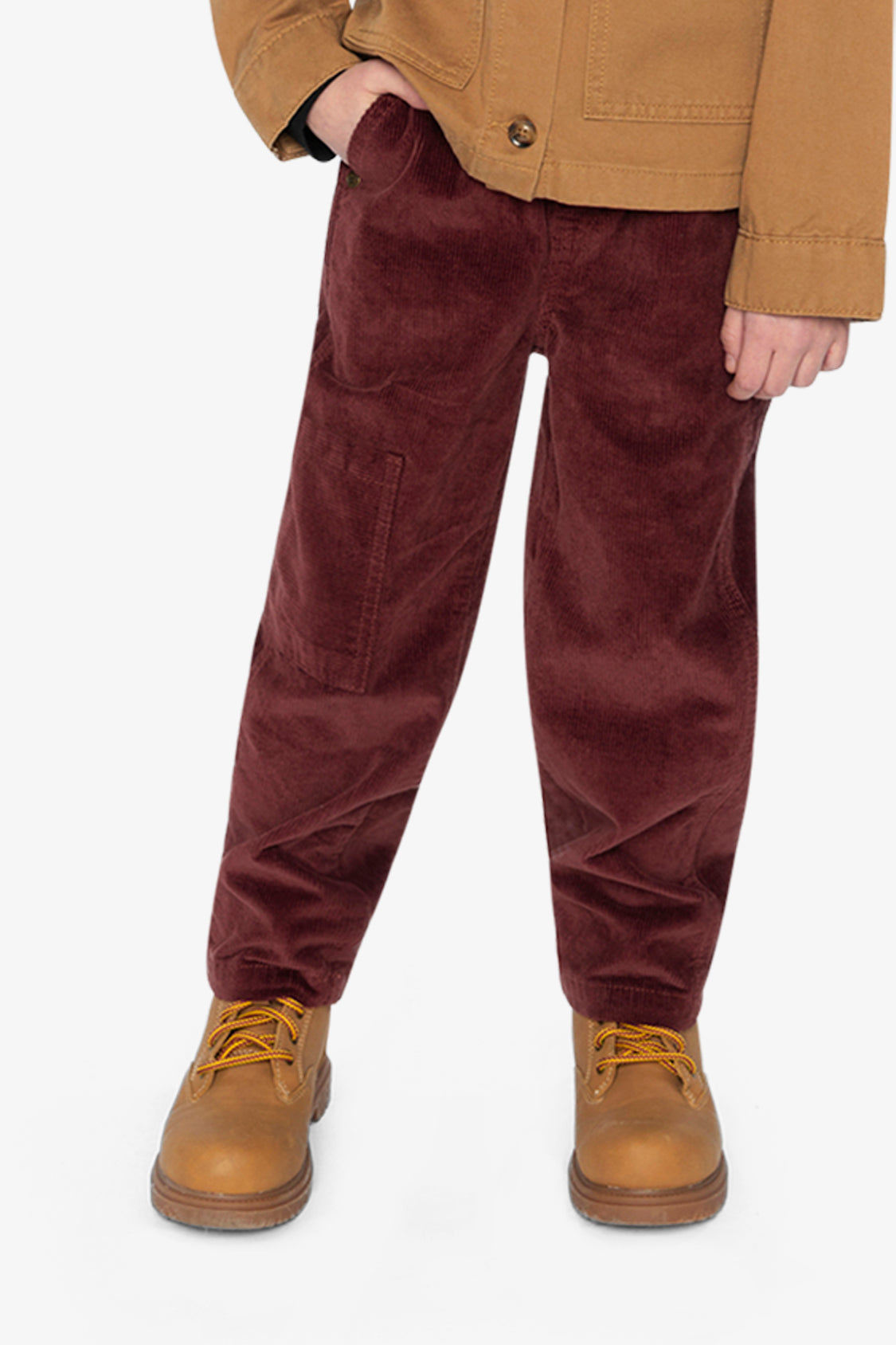 Stretch Corduroy Pants With Cargo Pocket Reddish-Brown - Image 2