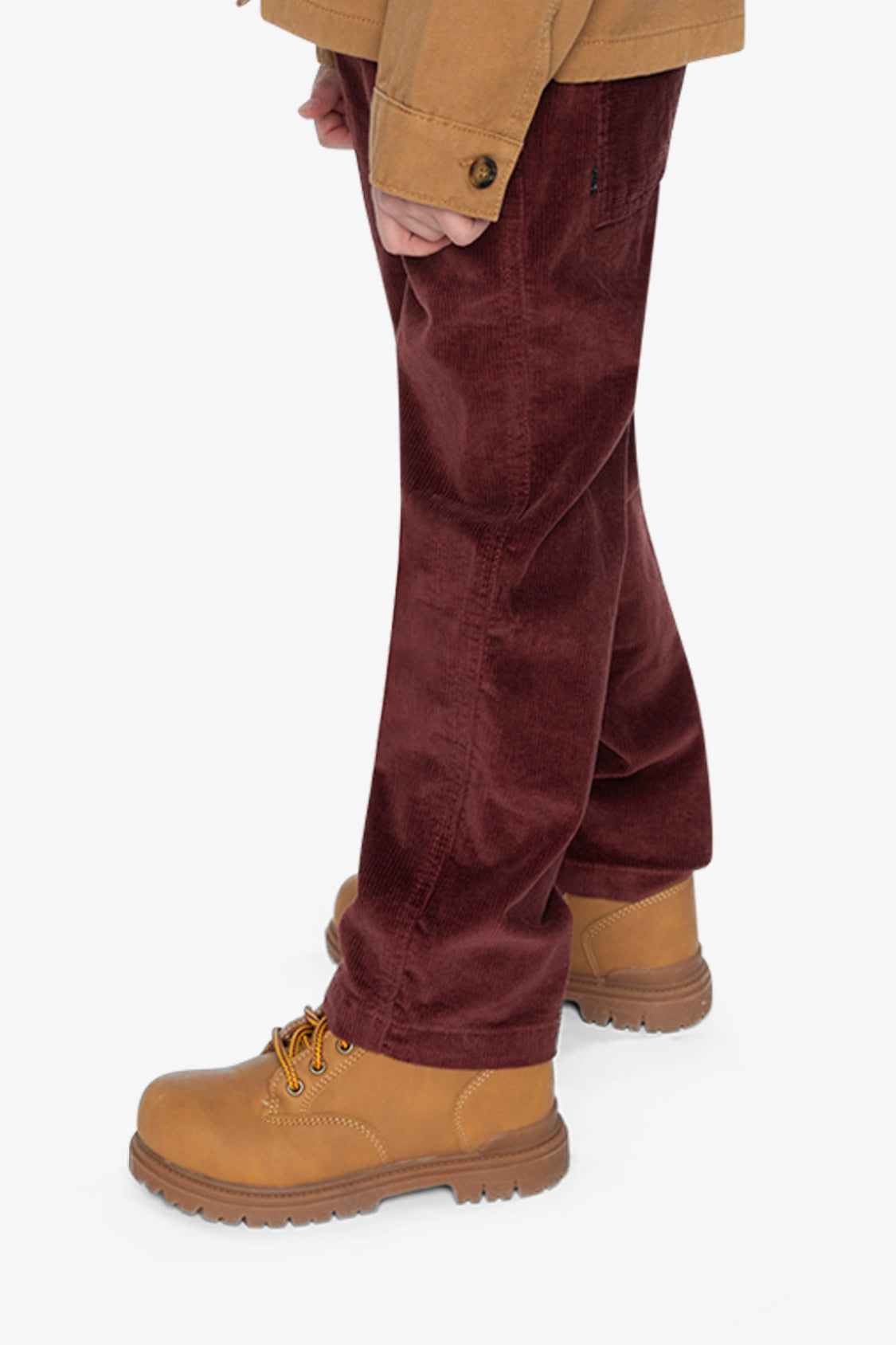Stretch Corduroy Pants With Cargo Pocket Reddish-Brown - Image 3