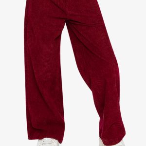 Alternative view of Stretch Corduroy Wide Leg Pants Reddish-Brown