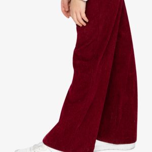 Stretch Corduroy Wide Leg Pants Reddish-Brown - Image 3