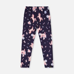 Printed Leggings Navy Unicorn Print