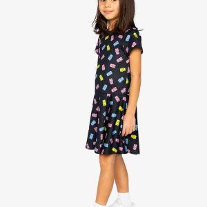 Short Sleeve Dress Black Printed Gummy Bears - Image 3