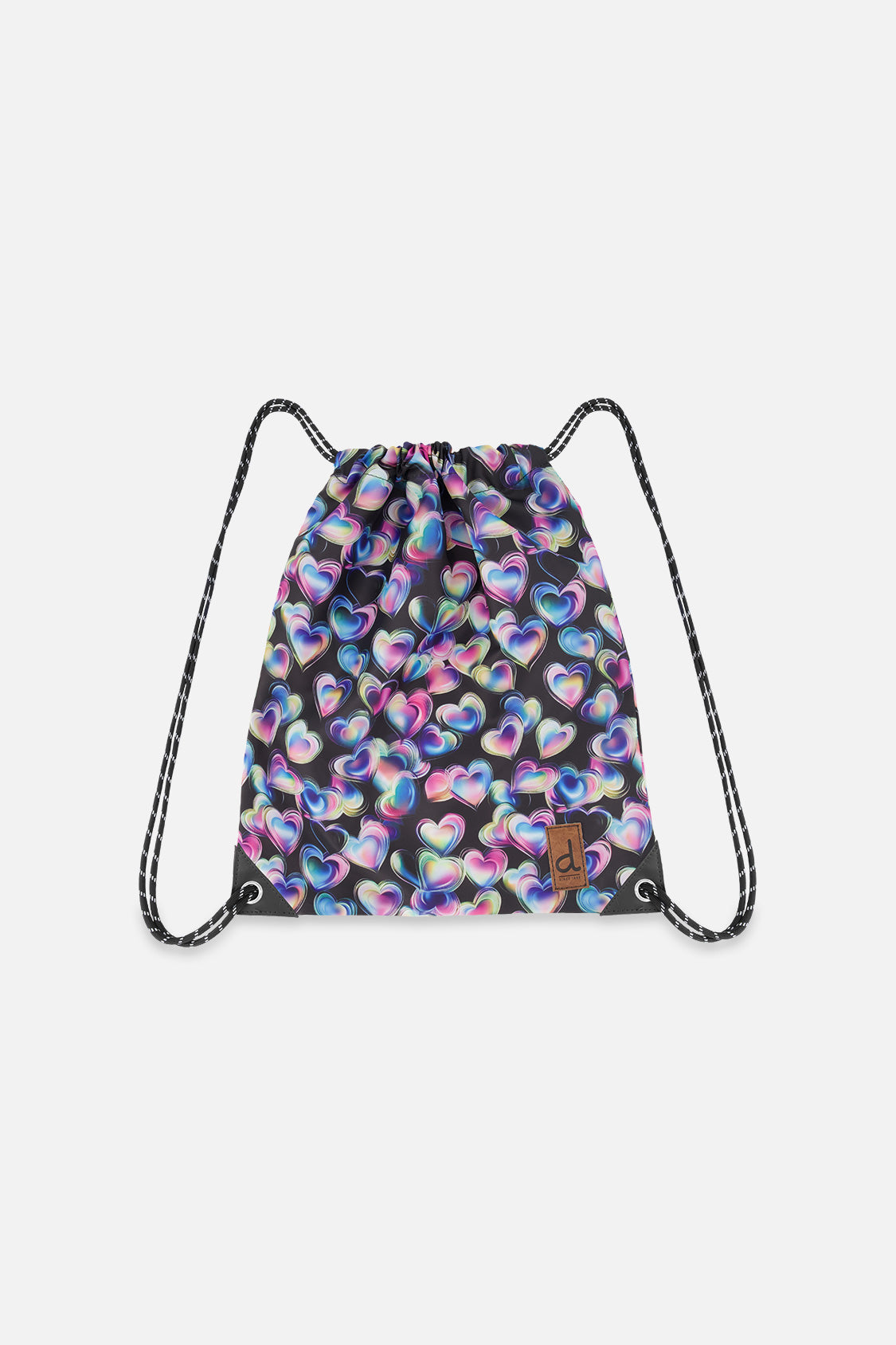 Drawstring Bag Black Printed With Hearts - Image 5