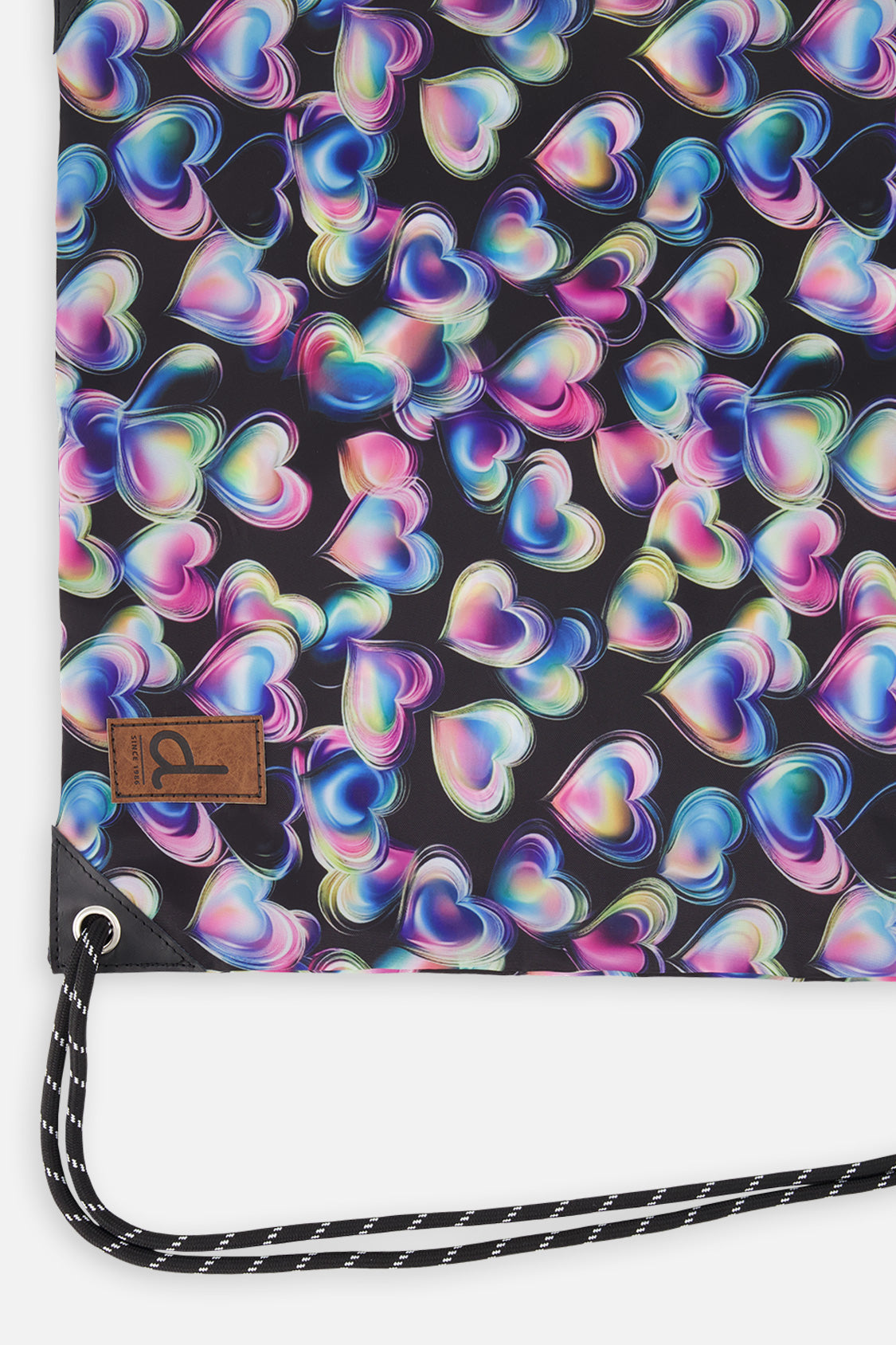 Drawstring Bag Black Printed With Hearts - Image 3