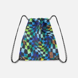 Drawstring Bag Blue Checkered Print