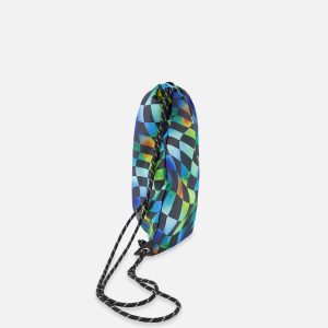 Drawstring Bag Blue Checkered Print - Image 2