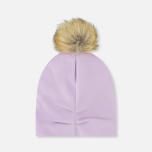 Jersey Hat With Pompom Lavender - Image 2