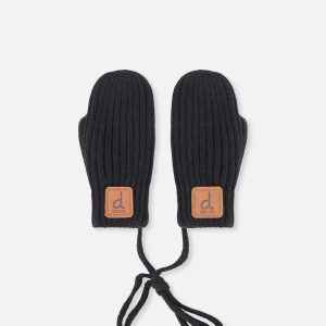Baby Knit Mittens With String Black