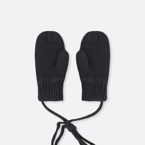 Alternative view of Baby Knit Mittens With String Black