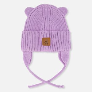 Baby Knit Hat With Strings Lavender - Image 5
