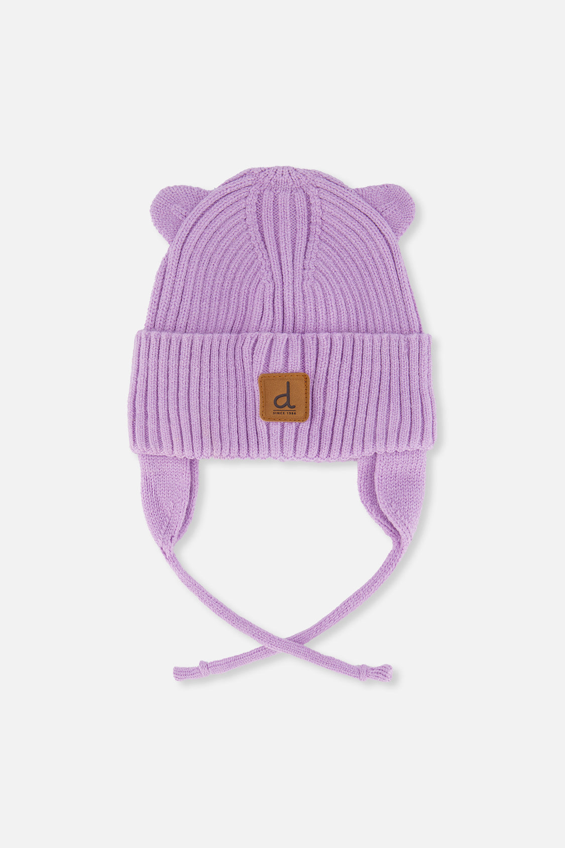 Baby Knit Hat With Strings Lavender