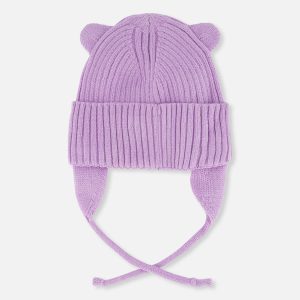 Alternative view of Baby Knit Hat With Strings Lavender