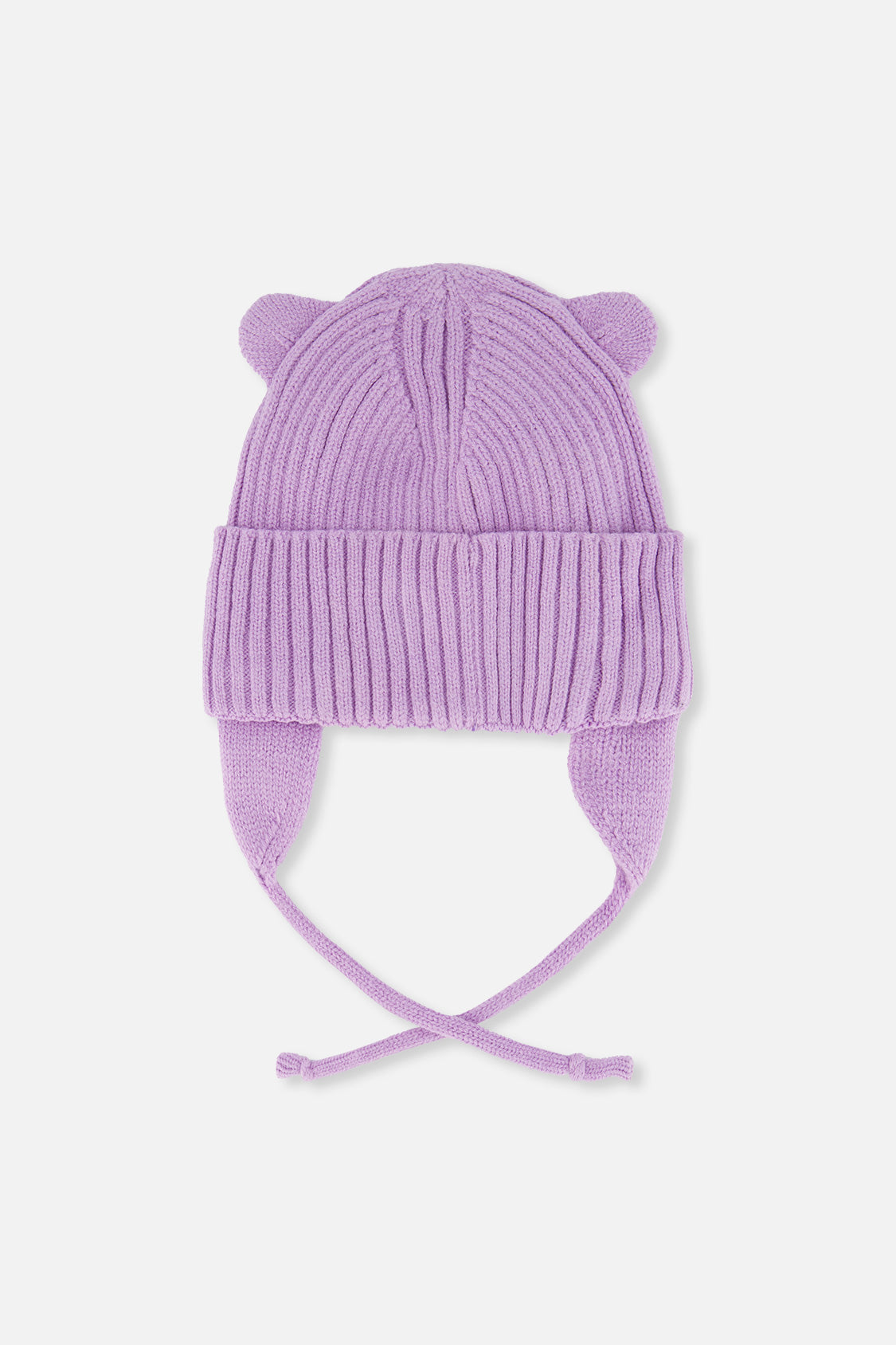 Baby Knit Hat With Strings Lavender - Image 2