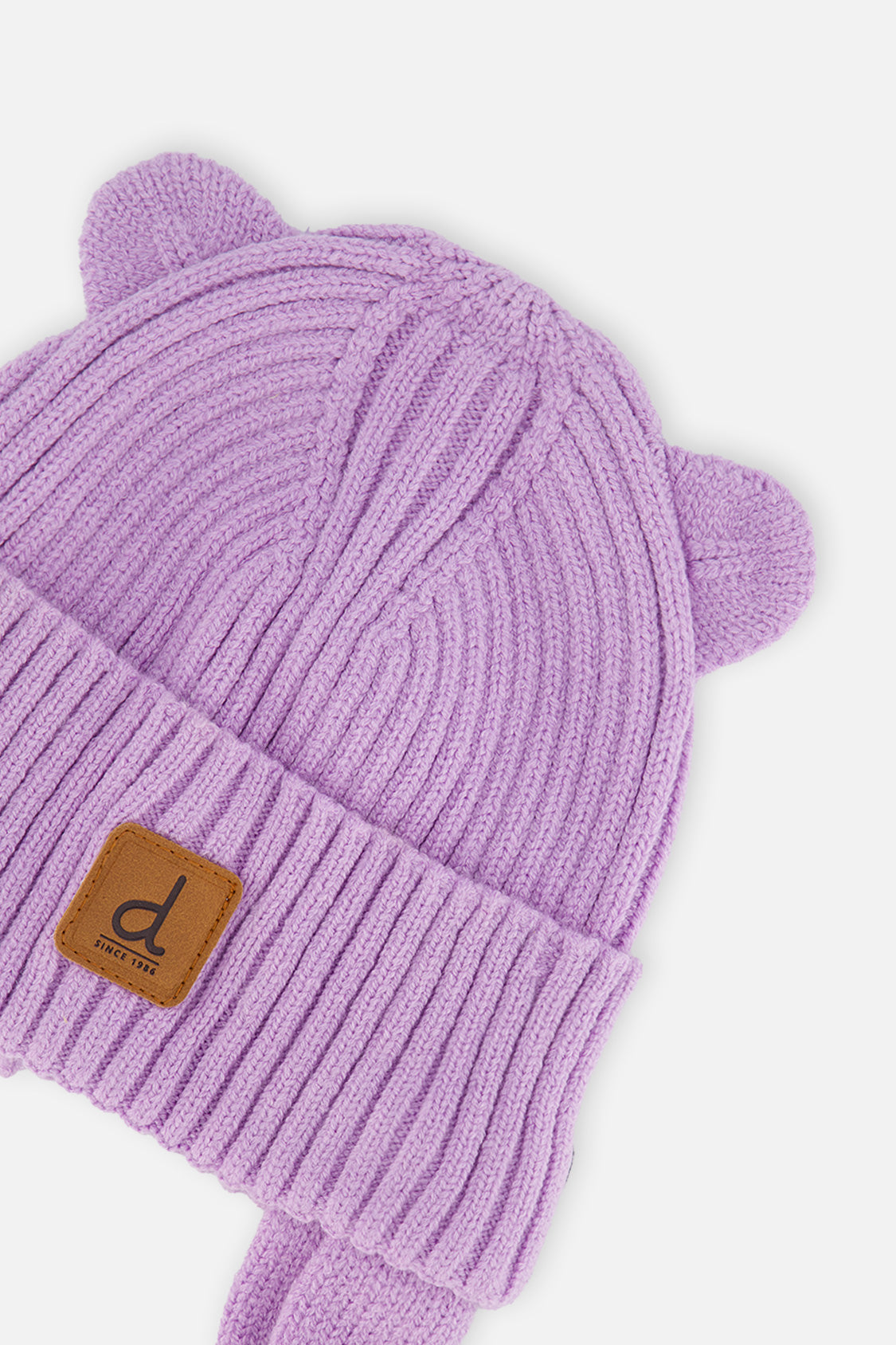 Baby Knit Hat With Strings Lavender - Image 3