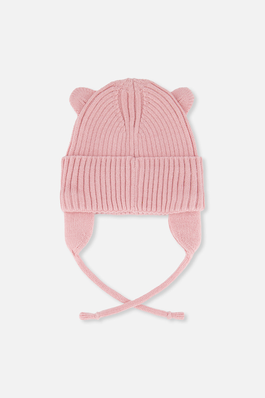 Baby Knit Hat With Strings Pale Dusty Pink - Image 2