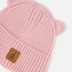 Baby Knit Hat With Strings Pale Dusty Pink - Image 3