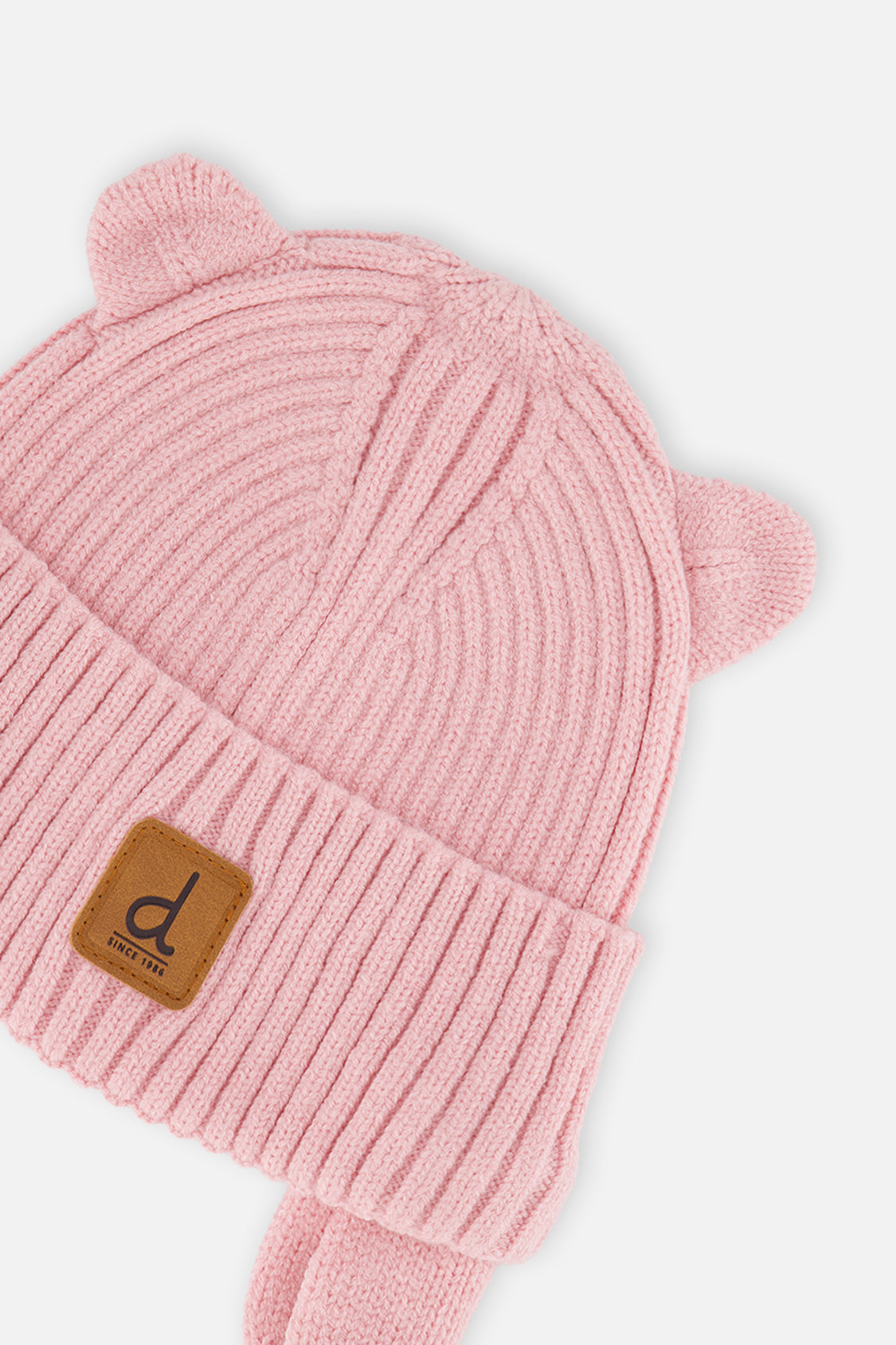 Baby Knit Hat With Strings Pale Dusty Pink - Image 3