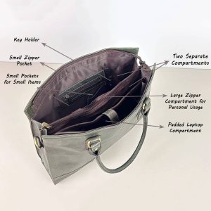 The Signature 17" Leather Laptop Bag, Olive Green - Image 5