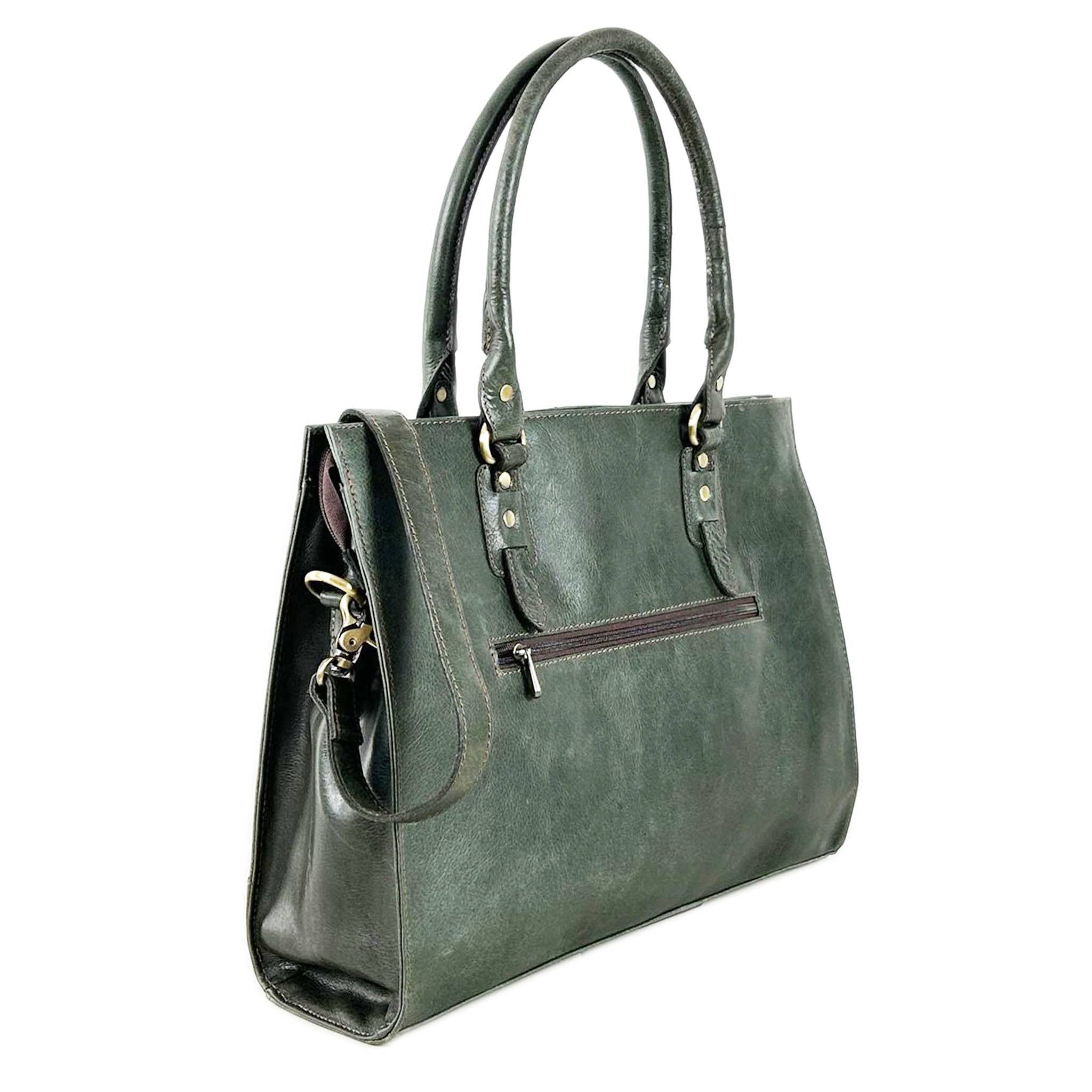 The Signature 17" Leather Laptop Bag, Olive Green - Image 4