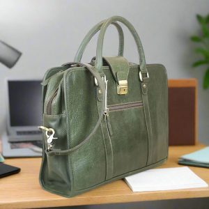 Alternative view of Leather Briefcase, Olive Green