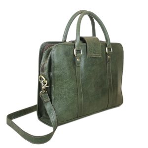 Leather Briefcase, Olive Green - Image 3