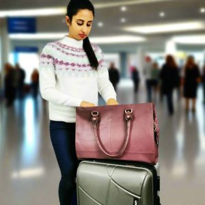 Alternative view of The Signature 17" Leather Laptop Bag, Purple