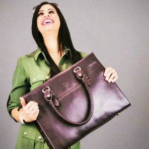 The Signature 17" Leather Laptop Bag, Purple - Image 3