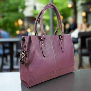 The Signature 17" Leather Laptop Bag, Purple - Image 5
