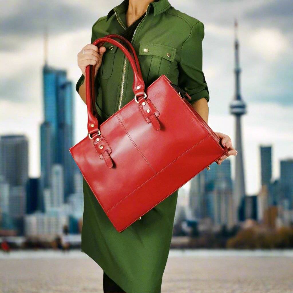 The Signature 17" Leather Laptop Bag, Red - Image 3