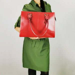 The Signature 17" Leather Laptop Bag, Red - Image 4