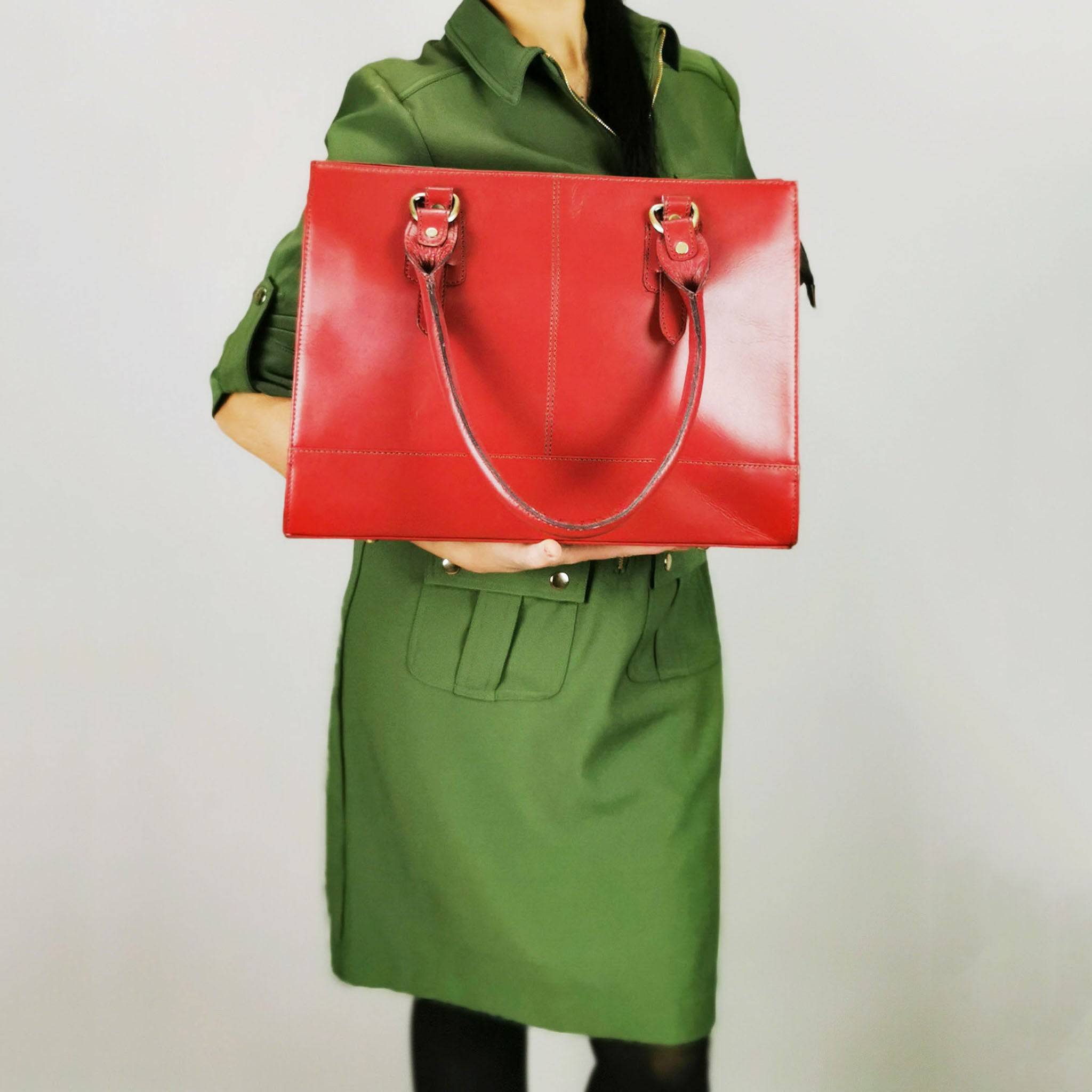 The Signature 17" Leather Laptop Bag, Red - Image 4