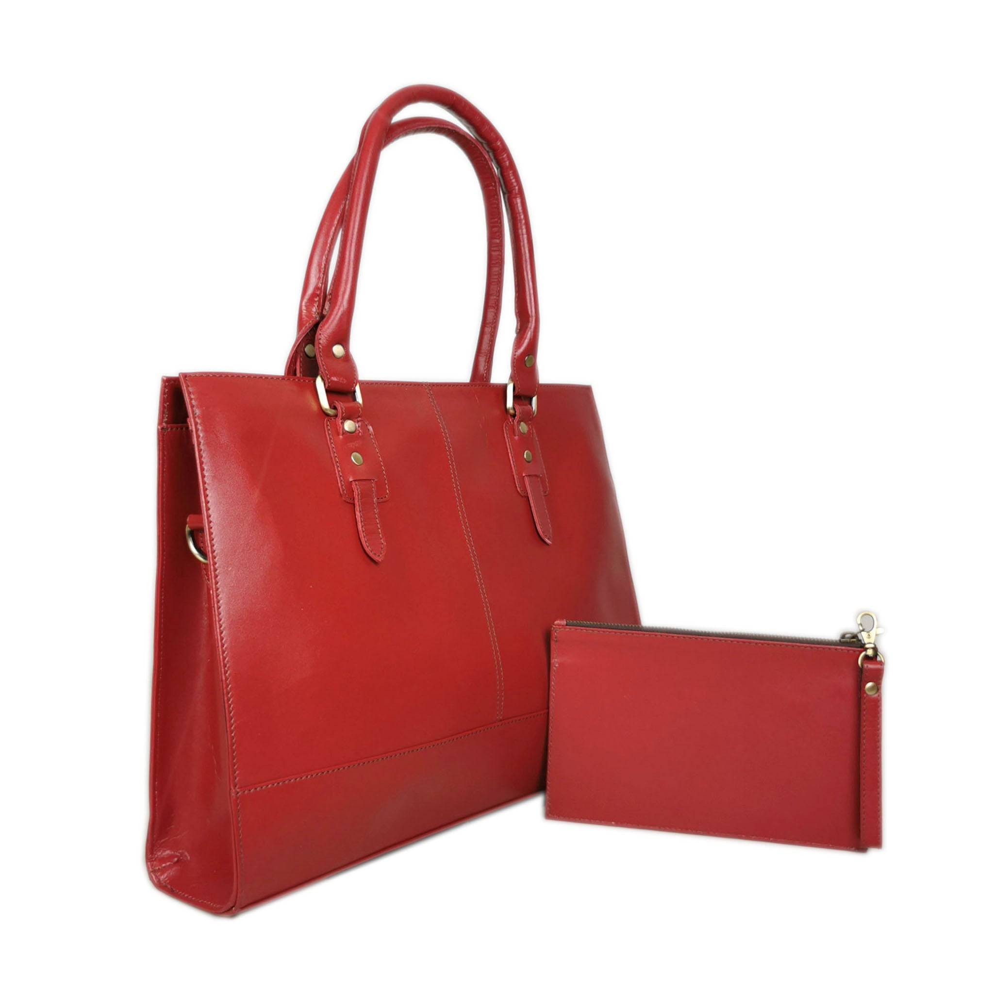 The Signature 17" Leather Laptop Bag, Red - Image 5
