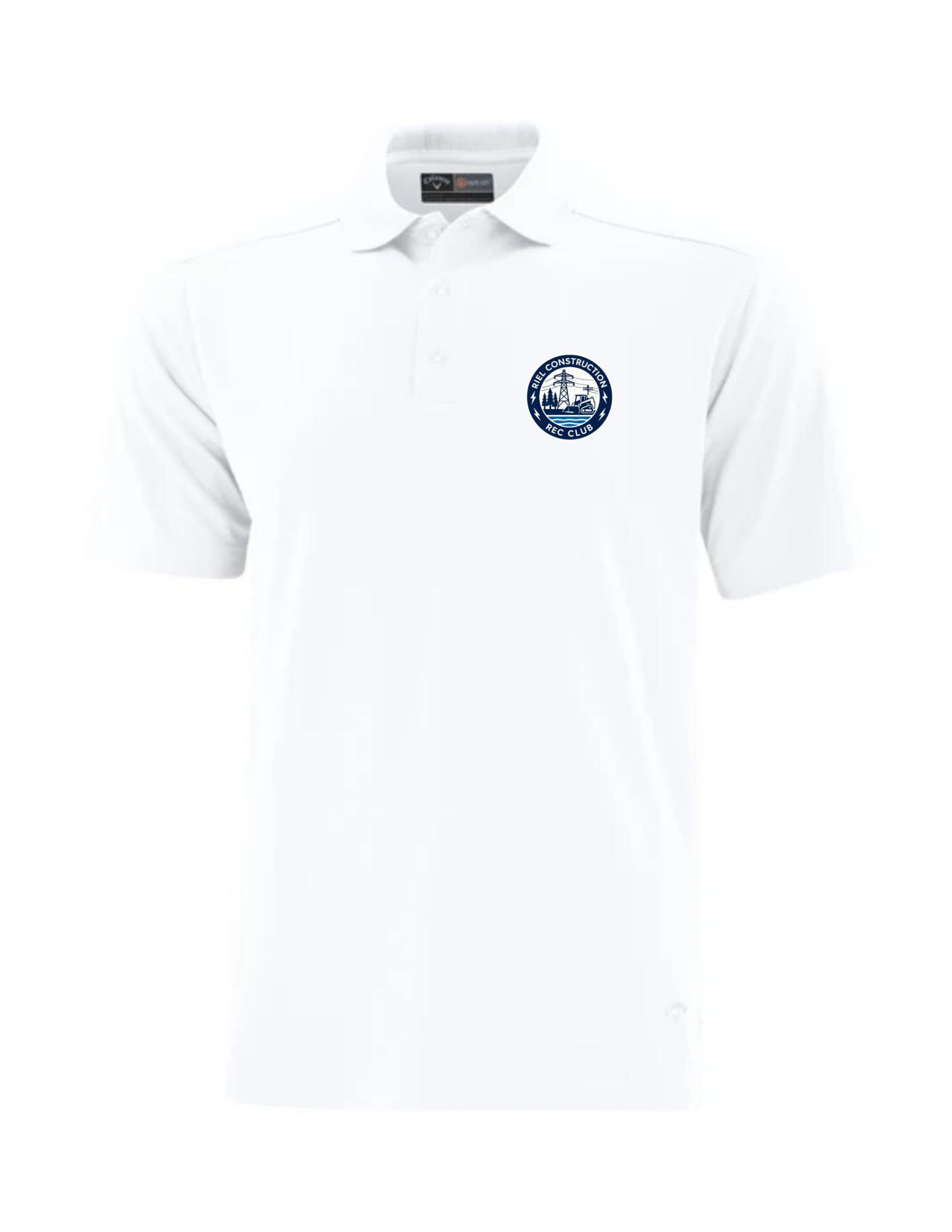Riel Construction Rec Club Callaway Core Performance Polo CGM211 with moisture‑wicking fabric - White