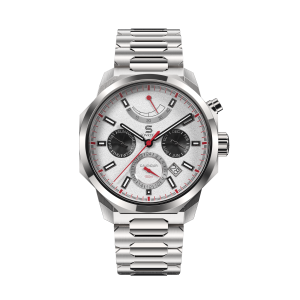 SOVRYGN Calendar Panda watch with white dial, black subdials, and full calendar layout