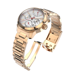 SOVRYGN Calendar Rose White watch with rose‑gold case, white textured dial, and multi‑function subdials