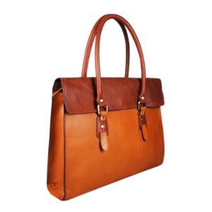 The Signature 17" Leather Laptop Bag, Tan Flap
