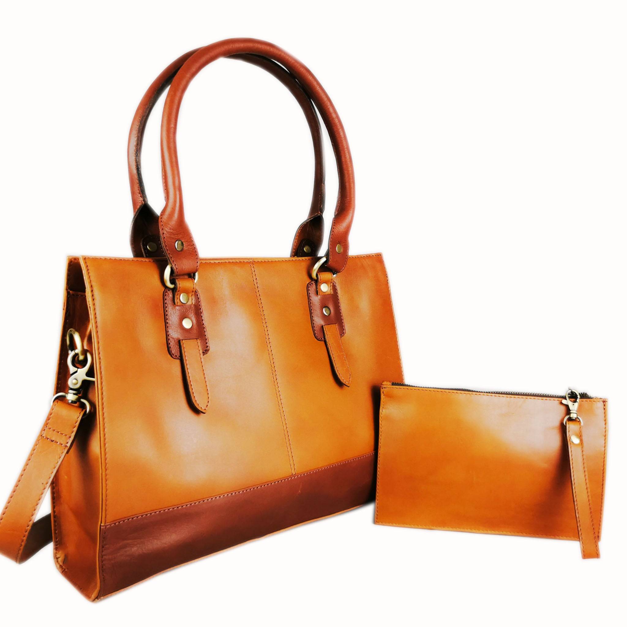 The Signature 15" Leather Laptop Bag, Tan - Image 3