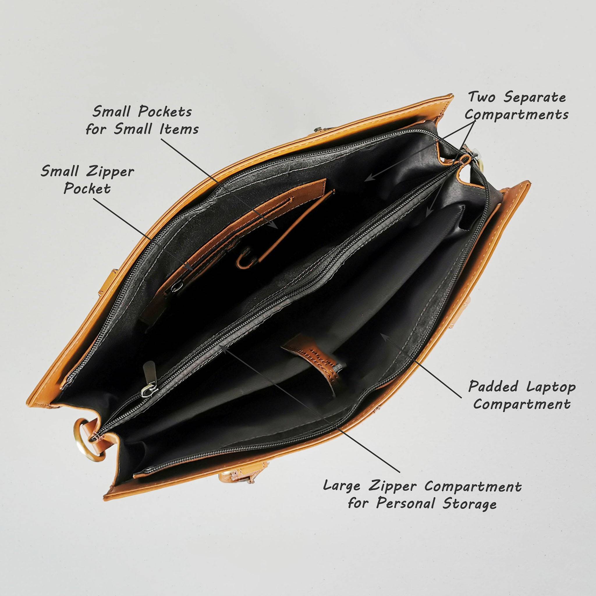 The Signature 15" Leather Laptop Bag, Tan - Image 4