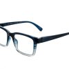 Boléro Eyeware Ravari blue‑to‑clear ombré rectangular reading glasses with navy temples