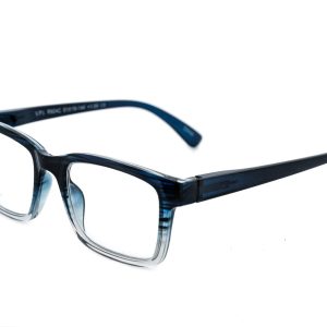 Boléro Eyeware Ravari blue‑to‑clear ombré rectangular reading glasses with navy temples